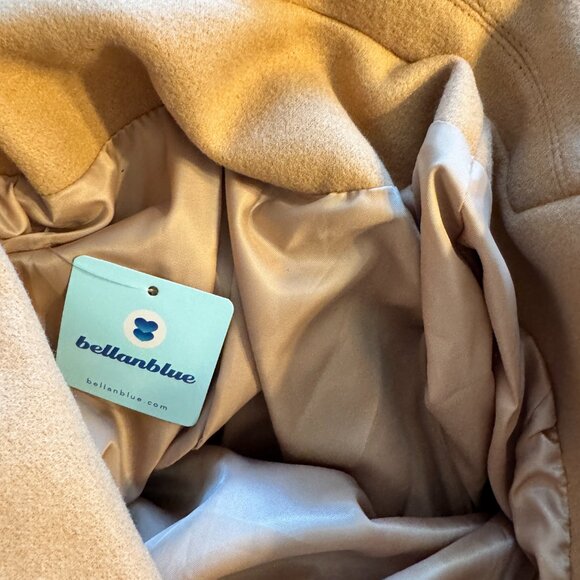 Trench Peacoat Khaki Tan Double Breasted Button Large Winter - Picture 9 of 9